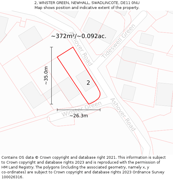 2, WINSTER GREEN, NEWHALL, SWADLINCOTE, DE11 0NU: Plot and title map