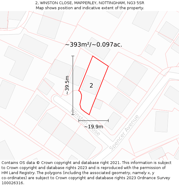 2, WINSTON CLOSE, MAPPERLEY, NOTTINGHAM, NG3 5SR: Plot and title map