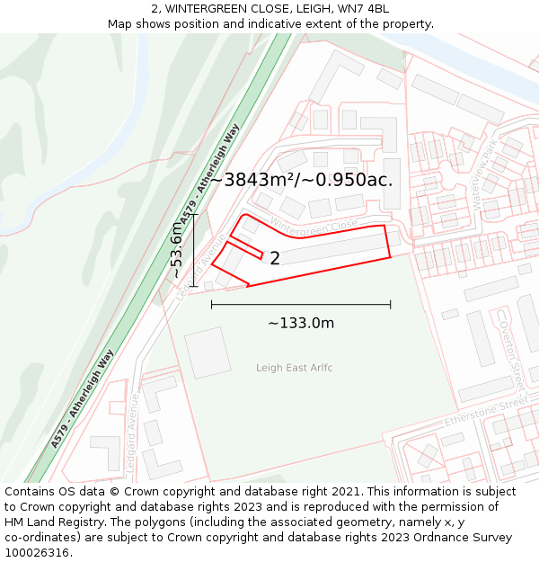 2, WINTERGREEN CLOSE, LEIGH, WN7 4BL: Plot and title map