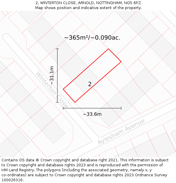 2, WINTERTON CLOSE, ARNOLD, NOTTINGHAM, NG5 6PZ: Plot and title map