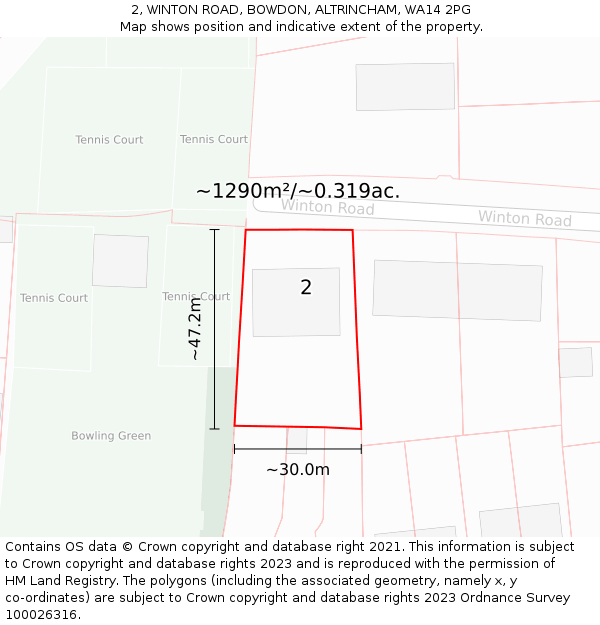 2, WINTON ROAD, BOWDON, ALTRINCHAM, WA14 2PG: Plot and title map