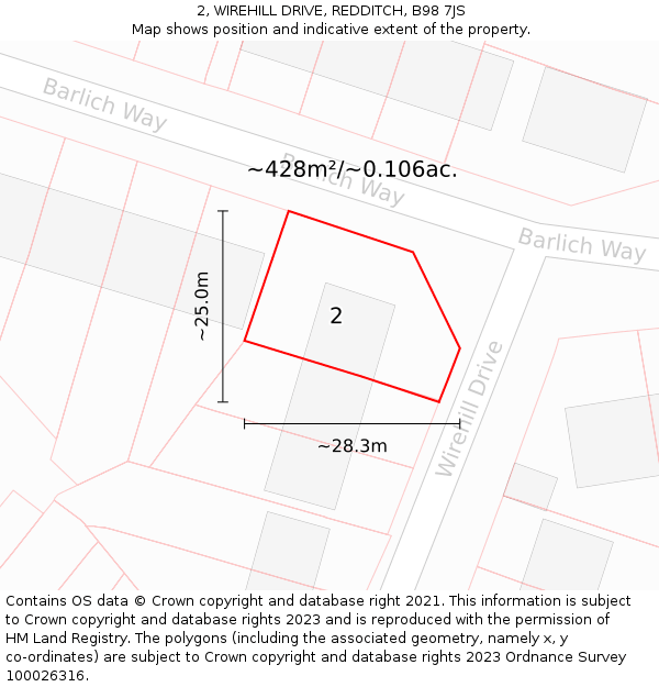 2, WIREHILL DRIVE, REDDITCH, B98 7JS: Plot and title map