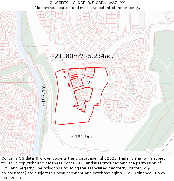 2, WISBECH CLOSE, RUNCORN, WA7 1XY: Plot and title map