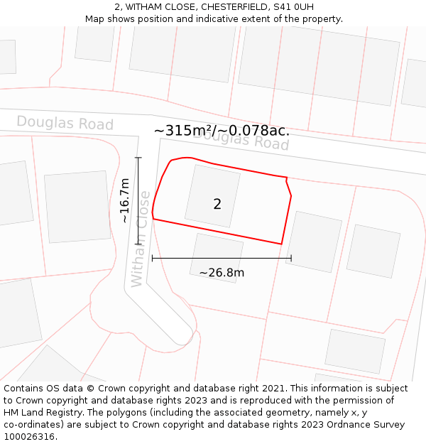 2, WITHAM CLOSE, CHESTERFIELD, S41 0UH: Plot and title map