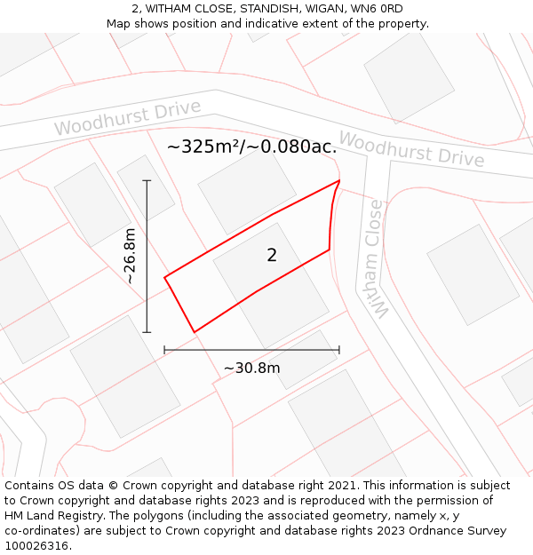 2, WITHAM CLOSE, STANDISH, WIGAN, WN6 0RD: Plot and title map