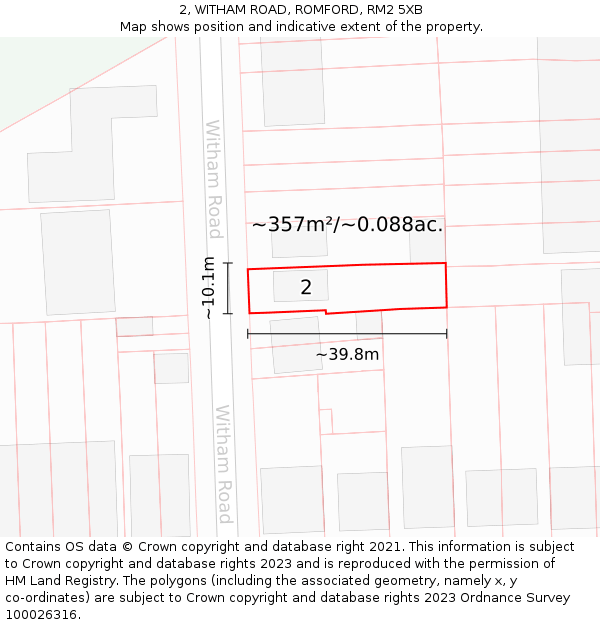 2, WITHAM ROAD, ROMFORD, RM2 5XB: Plot and title map