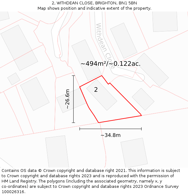 2, WITHDEAN CLOSE, BRIGHTON, BN1 5BN: Plot and title map