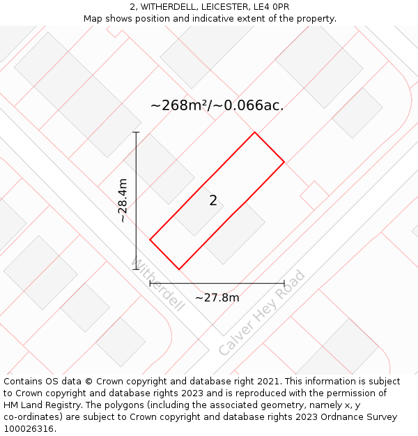 2, WITHERDELL, LEICESTER, LE4 0PR: Plot and title map