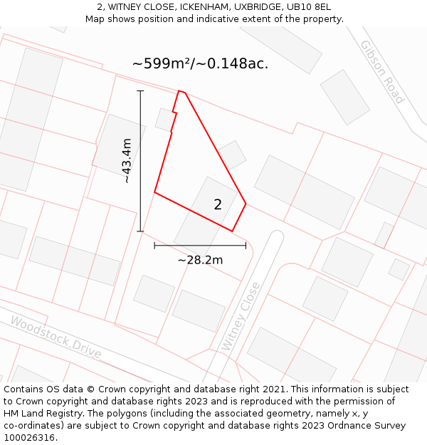 2, WITNEY CLOSE, ICKENHAM, UXBRIDGE, UB10 8EL: Plot and title map