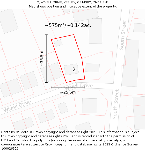 2, WIVELL DRIVE, KEELBY, GRIMSBY, DN41 8HF: Plot and title map