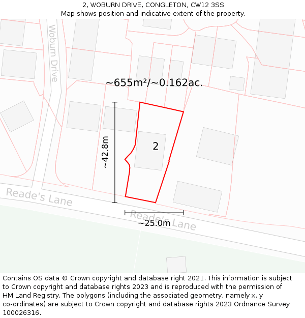 2, WOBURN DRIVE, CONGLETON, CW12 3SS: Plot and title map