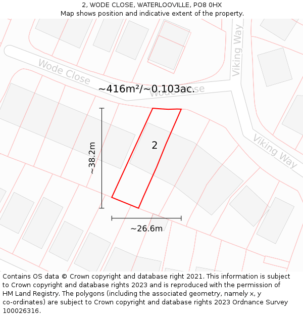 2, WODE CLOSE, WATERLOOVILLE, PO8 0HX: Plot and title map