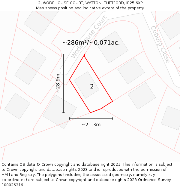 2, WODEHOUSE COURT, WATTON, THETFORD, IP25 6XP: Plot and title map