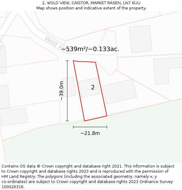 2, WOLD VIEW, CAISTOR, MARKET RASEN, LN7 6UU: Plot and title map