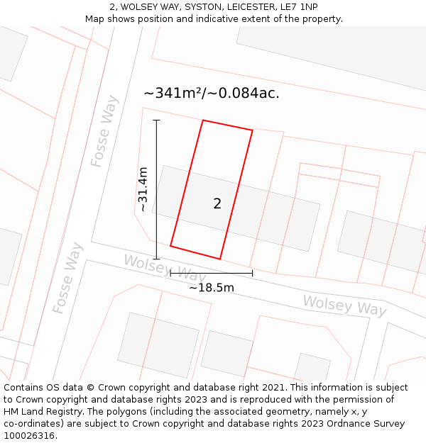 2, WOLSEY WAY, SYSTON, LEICESTER, LE7 1NP: Plot and title map