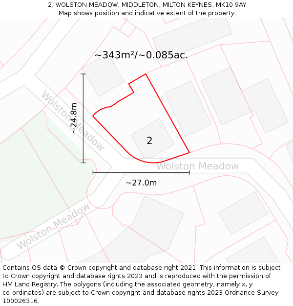 2, WOLSTON MEADOW, MIDDLETON, MILTON KEYNES, MK10 9AY: Plot and title map