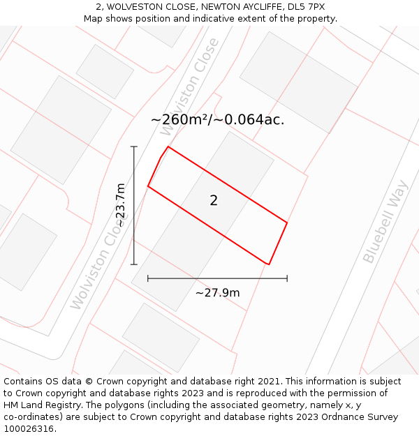 2, WOLVESTON CLOSE, NEWTON AYCLIFFE, DL5 7PX: Plot and title map