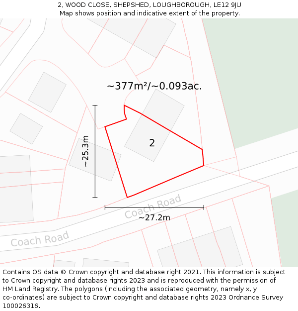 2, WOOD CLOSE, SHEPSHED, LOUGHBOROUGH, LE12 9JU: Plot and title map