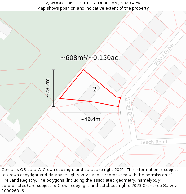 2, WOOD DRIVE, BEETLEY, DEREHAM, NR20 4PW: Plot and title map