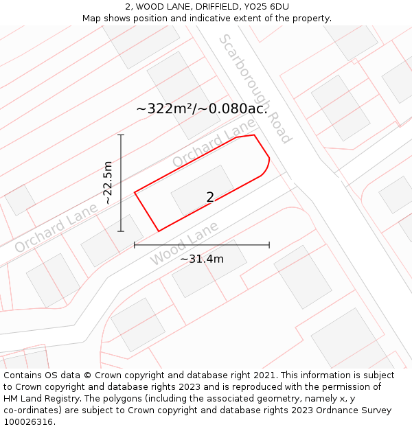 2, WOOD LANE, DRIFFIELD, YO25 6DU: Plot and title map