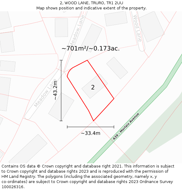 2, WOOD LANE, TRURO, TR1 2UU: Plot and title map