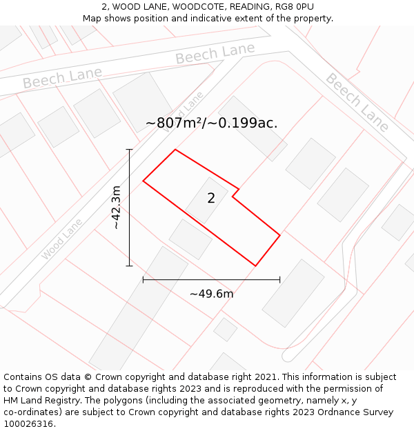 2, WOOD LANE, WOODCOTE, READING, RG8 0PU: Plot and title map