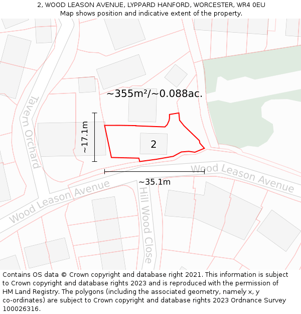 2, WOOD LEASON AVENUE, LYPPARD HANFORD, WORCESTER, WR4 0EU: Plot and title map