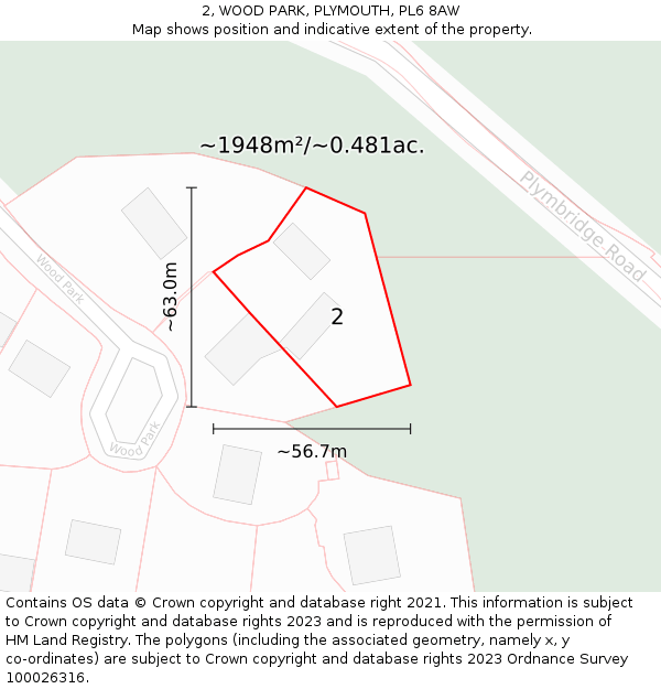 2, WOOD PARK, PLYMOUTH, PL6 8AW: Plot and title map