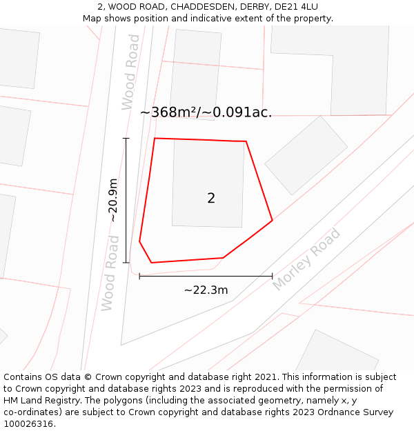 2, WOOD ROAD, CHADDESDEN, DERBY, DE21 4LU: Plot and title map