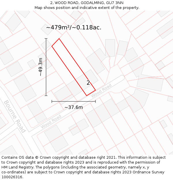 2, WOOD ROAD, GODALMING, GU7 3NN: Plot and title map