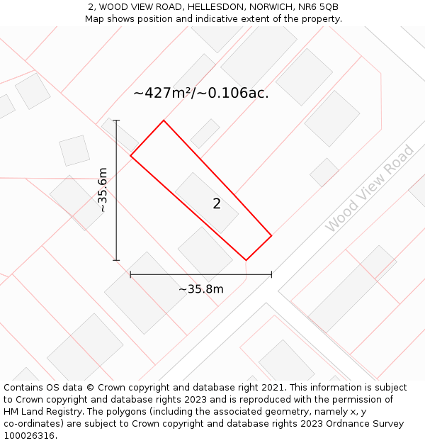 2, WOOD VIEW ROAD, HELLESDON, NORWICH, NR6 5QB: Plot and title map