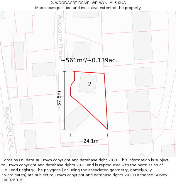 2, WOODACRE DRIVE, WELWYN, AL6 0UA: Plot and title map