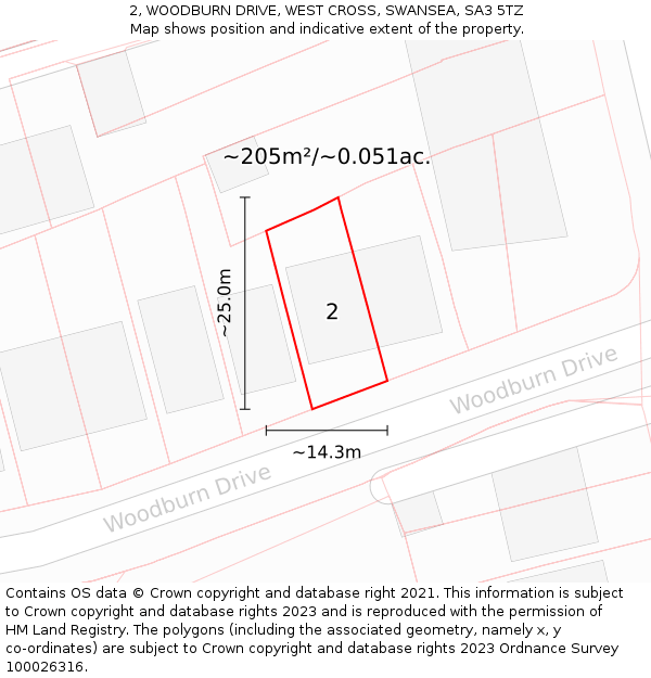 2, WOODBURN DRIVE, WEST CROSS, SWANSEA, SA3 5TZ: Plot and title map