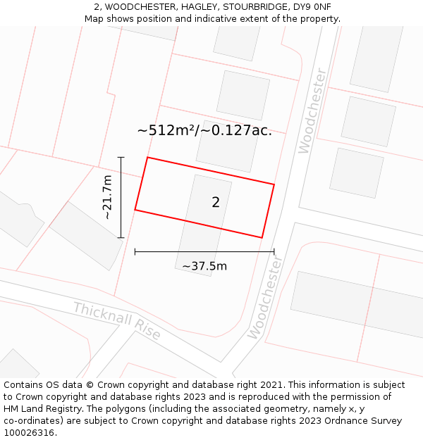 2, WOODCHESTER, HAGLEY, STOURBRIDGE, DY9 0NF: Plot and title map