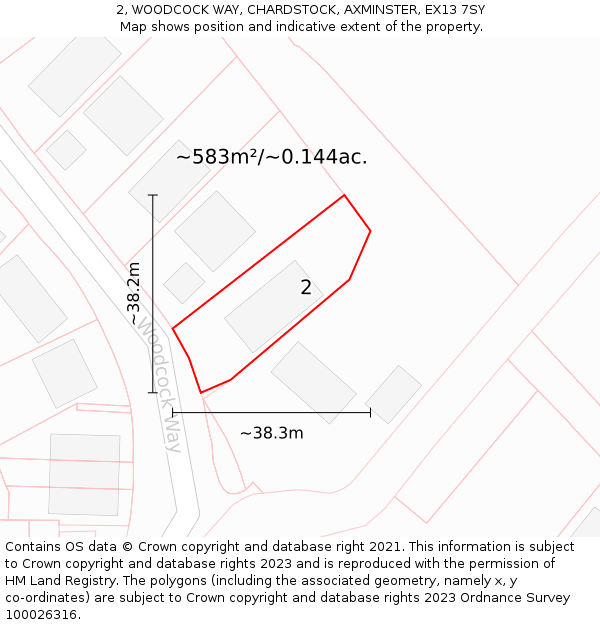 2, WOODCOCK WAY, CHARDSTOCK, AXMINSTER, EX13 7SY: Plot and title map