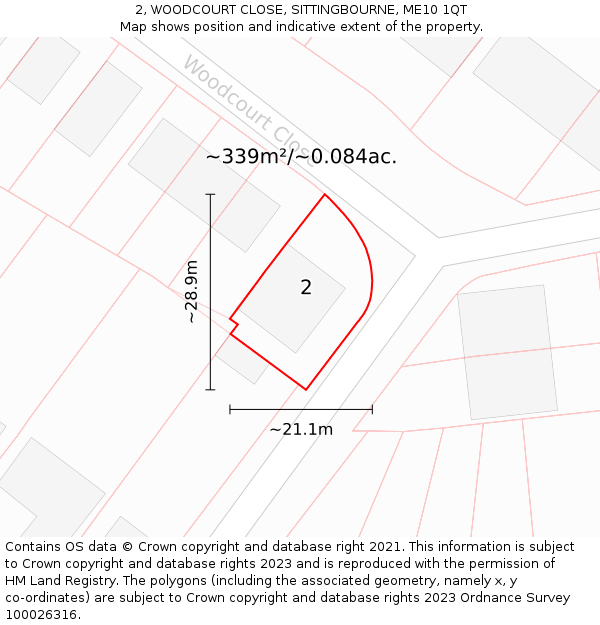 2, WOODCOURT CLOSE, SITTINGBOURNE, ME10 1QT: Plot and title map