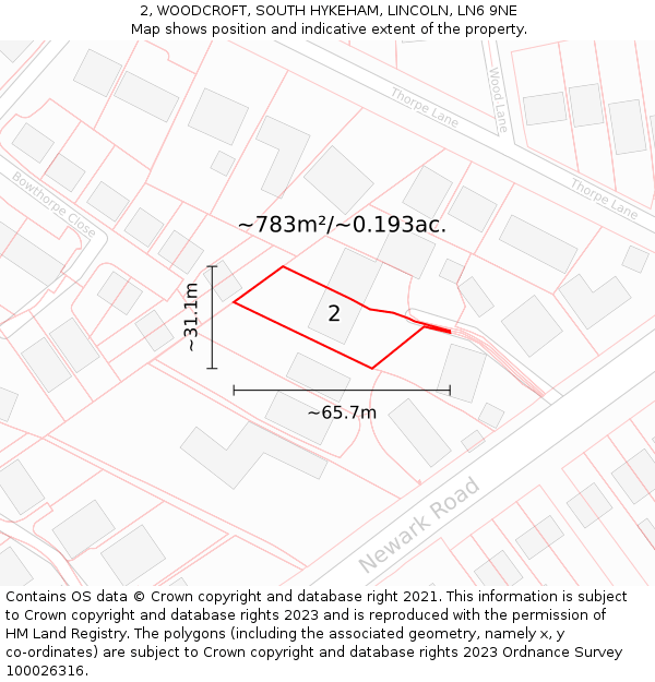 2, WOODCROFT, SOUTH HYKEHAM, LINCOLN, LN6 9NE: Plot and title map