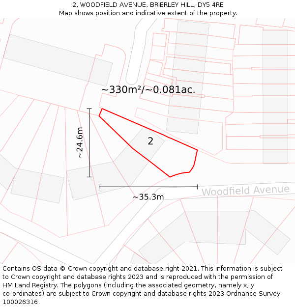 2, WOODFIELD AVENUE, BRIERLEY HILL, DY5 4RE: Plot and title map