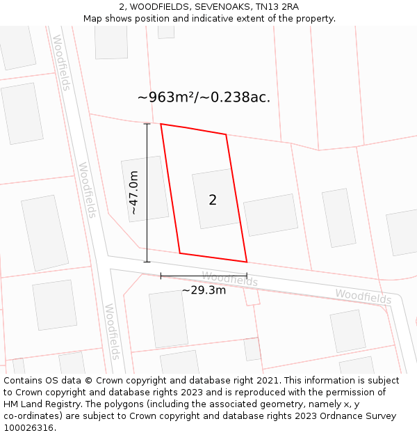 2, WOODFIELDS, SEVENOAKS, TN13 2RA: Plot and title map