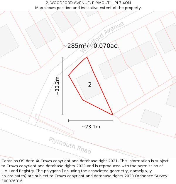 2, WOODFORD AVENUE, PLYMOUTH, PL7 4QN: Plot and title map