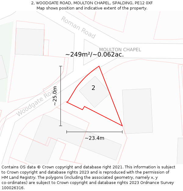 2, WOODGATE ROAD, MOULTON CHAPEL, SPALDING, PE12 0XF: Plot and title map