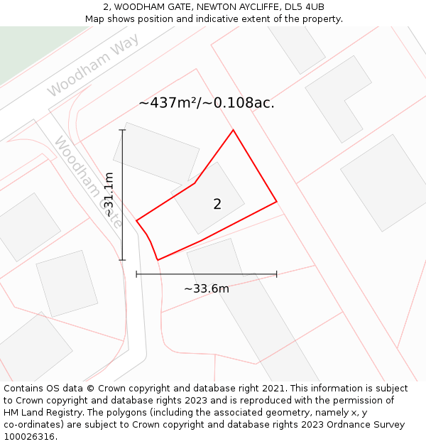 2, WOODHAM GATE, NEWTON AYCLIFFE, DL5 4UB: Plot and title map