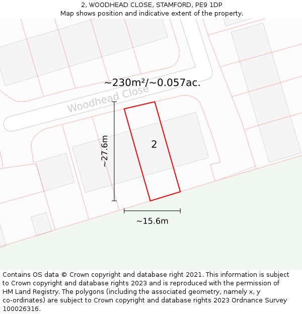 2, WOODHEAD CLOSE, STAMFORD, PE9 1DP: Plot and title map