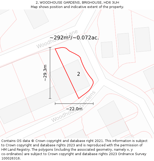 2, WOODHOUSE GARDENS, BRIGHOUSE, HD6 3UH: Plot and title map