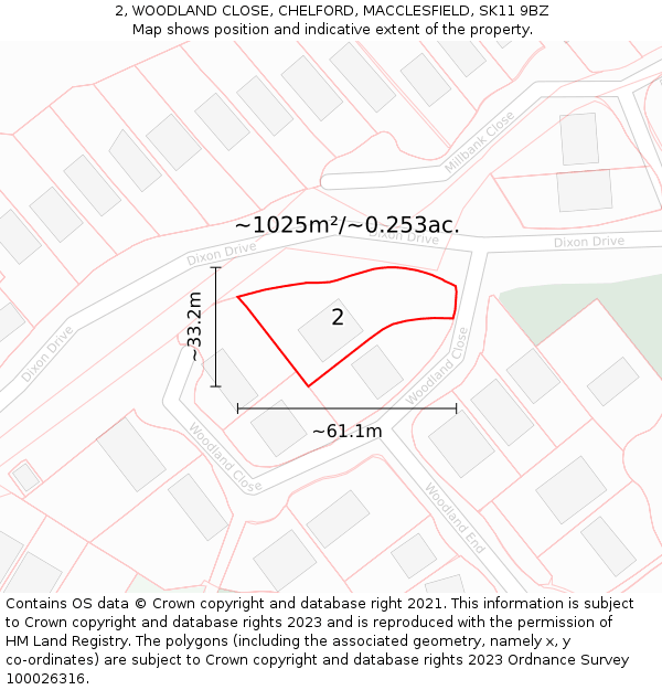 2, WOODLAND CLOSE, CHELFORD, MACCLESFIELD, SK11 9BZ: Plot and title map