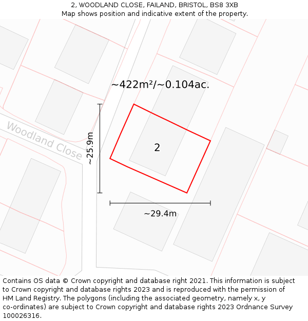 2, WOODLAND CLOSE, FAILAND, BRISTOL, BS8 3XB: Plot and title map