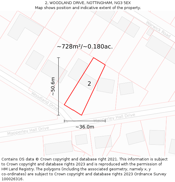 2, WOODLAND DRIVE, NOTTINGHAM, NG3 5EX: Plot and title map