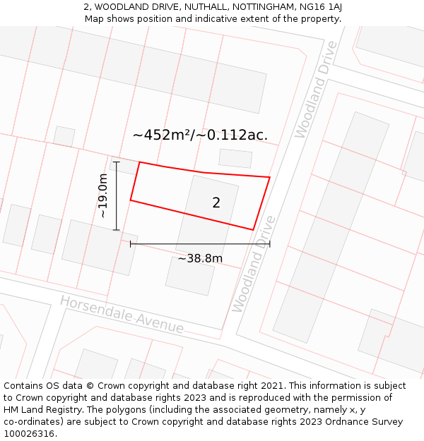 2, WOODLAND DRIVE, NUTHALL, NOTTINGHAM, NG16 1AJ: Plot and title map