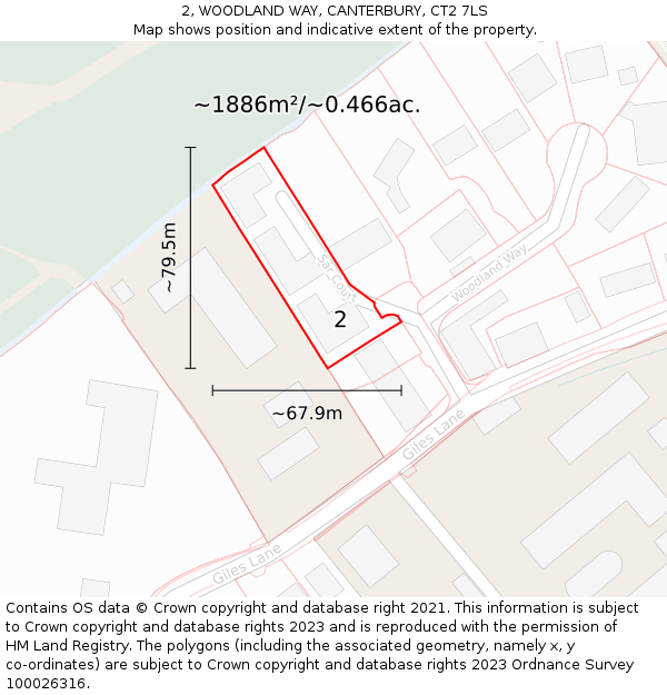 2, WOODLAND WAY, CANTERBURY, CT2 7LS: Plot and title map
