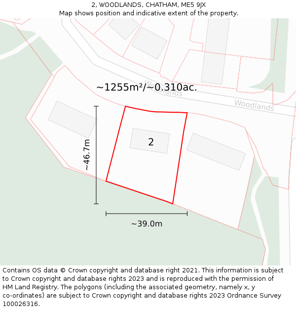 2, WOODLANDS, CHATHAM, ME5 9JX: Plot and title map